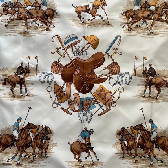 Gucci Equestrian Polo Themed Vintage Silk Scarf